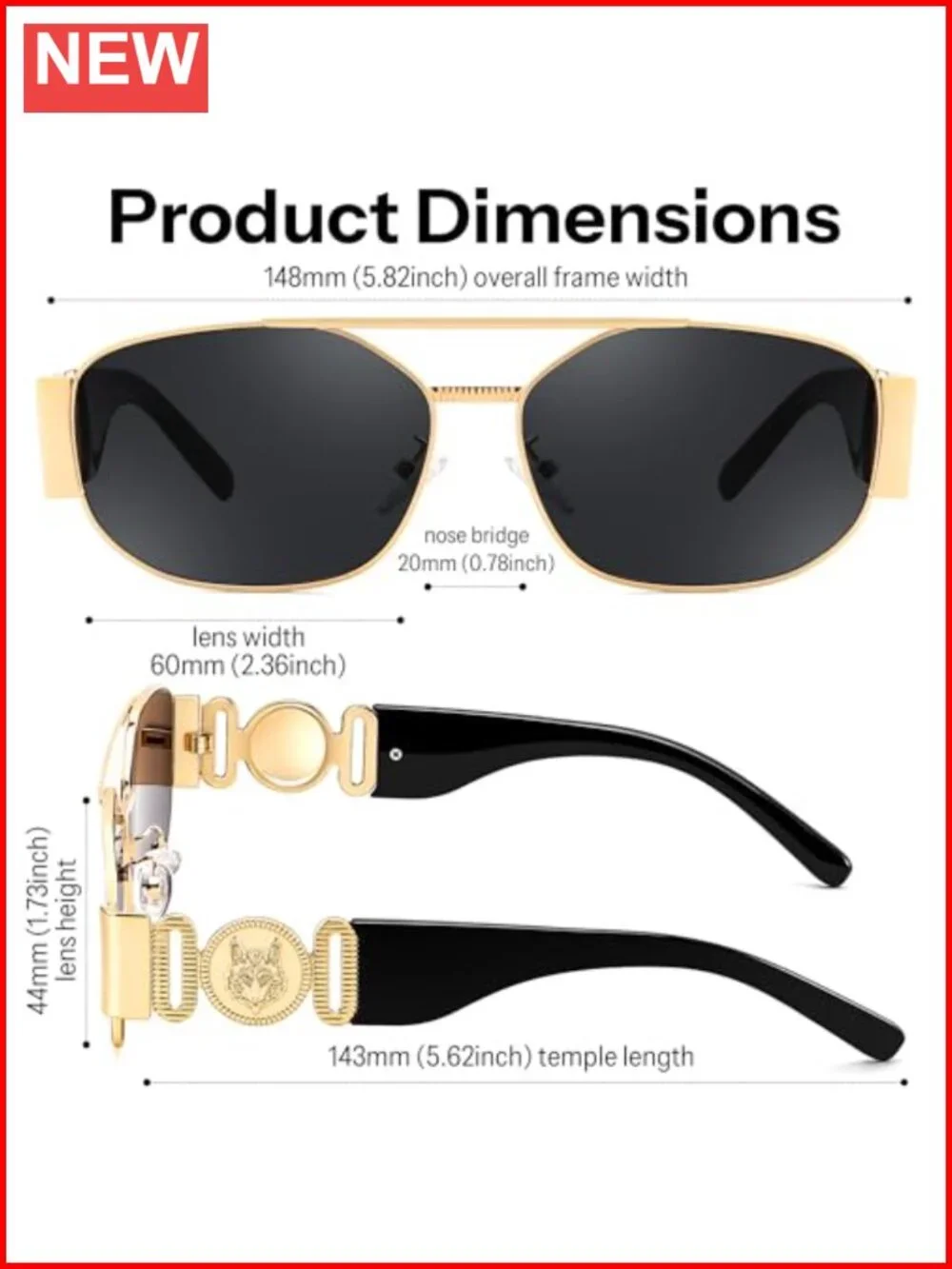 Retro Rectangle Aviator Sunglasses with Chunky Frame UV400 Protection